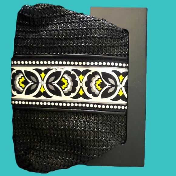 Vera Bradley Black Yellow White Magnetic Closure Handbag Bright Interior NWOT - Picture 4 of 12